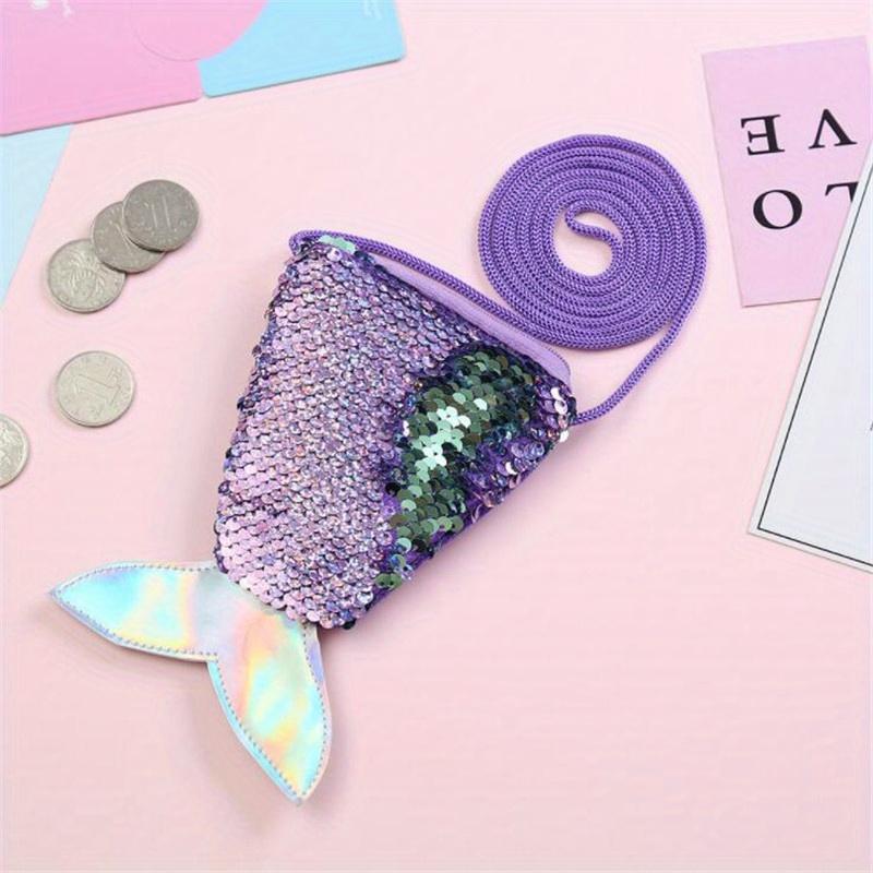 Women Mermaid Tail Sequins Coin Purse Girls Crossbody Bags Sling Money Change Card Holder Wallet Purse Bag Pouch For Kids Gifts