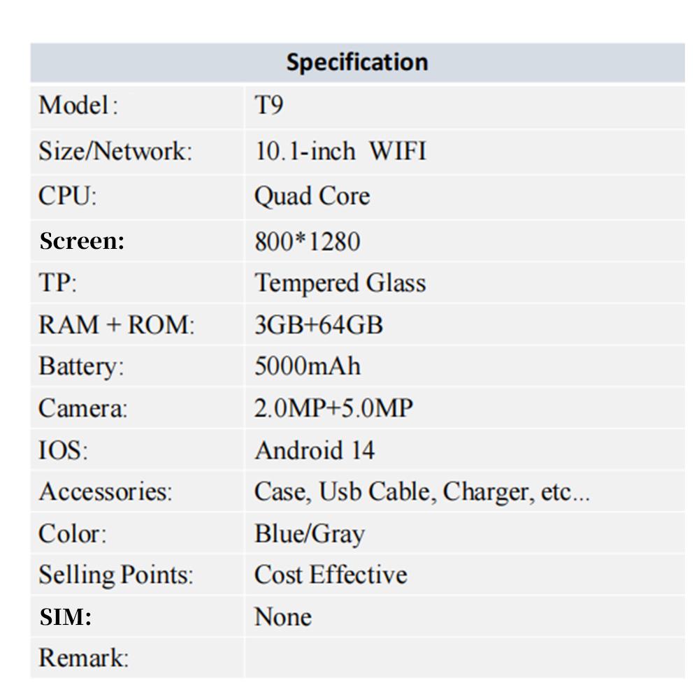 Планшет G-tab T9 Android 14, 10,1 дюйма 1280*800 IPS экран, RK3526 4 ядра до 2,0 ГГц, 6 ГБ ОЗУ (3 ГБ + 3 ГБ расширение) 64 ГБ ПЗУ