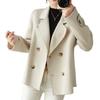 Women Double Breasted Woolen Loose Jacket Short Coat Lapel Solid Color Long Sleeve Thermal Commuting Dating