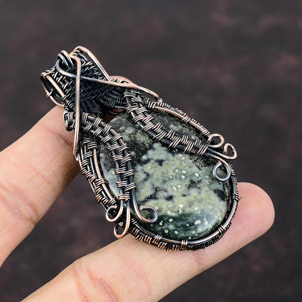 Подвеска из драгоценного камня Ocean Jasper, обернутая медной проволокой, ювелирное изделие, уникальный медный дизайн, обернутая проволокой подвеска, подарок для матери, кулон ручной работы
