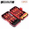 13pcs Electrician Repair Tools Kit 1000V Changeable Insulated Screwdrivers Set with CRV Steel Magnetic Phillips Slotted Bits Tip