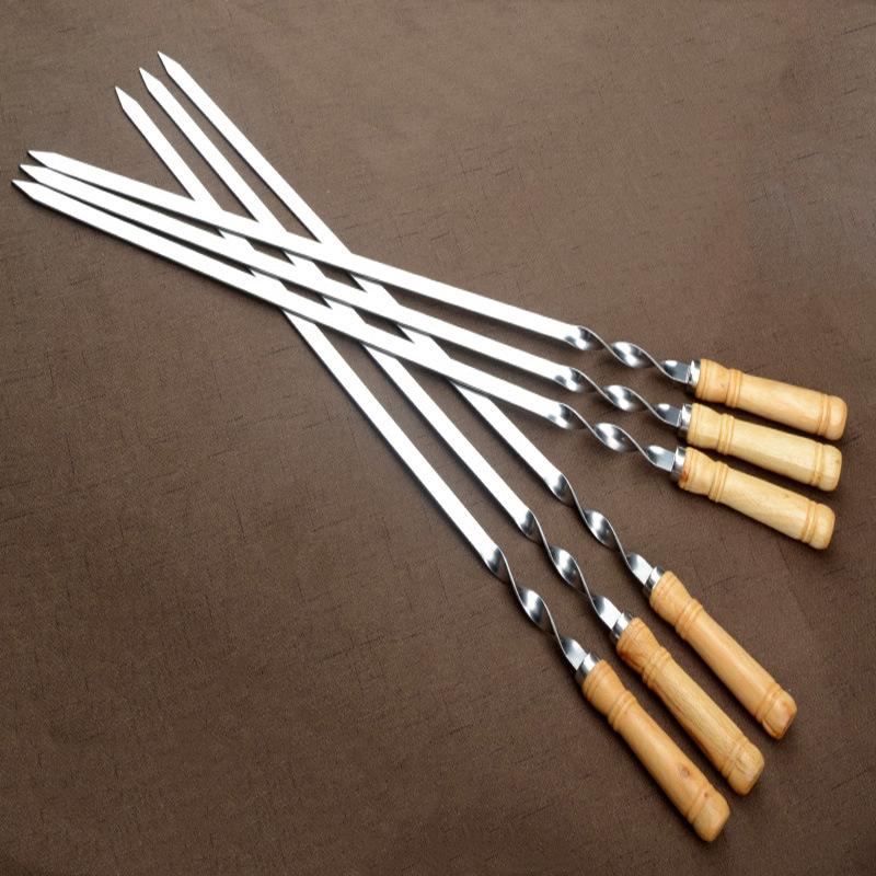 55cm Large Barbecue Skewer Reusable Stainless Steel BBQ Kebab Stick with Wooden Handle Outdoor Camping Picnic Tools Cooking Tool