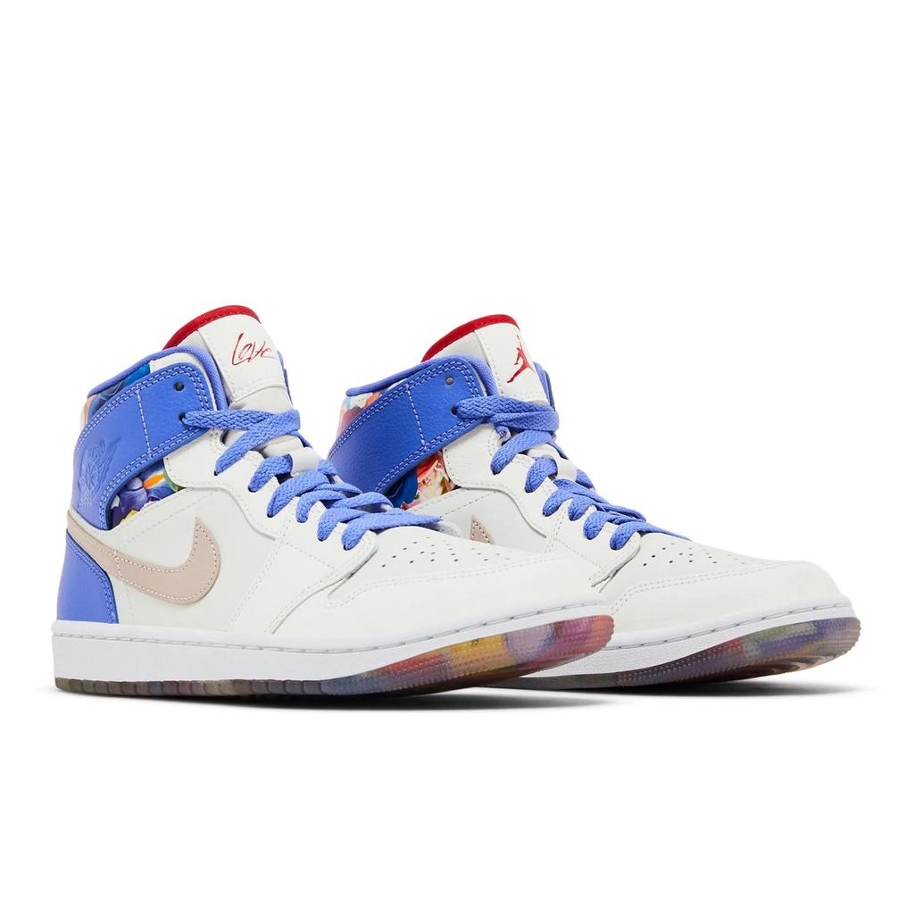 Womens Air Jordan 1 Mid SE 'Valentine's Day Bouquet' (women's sizes) Sail / White / University Red / Fossil Stone Vintage Basketball Shoes