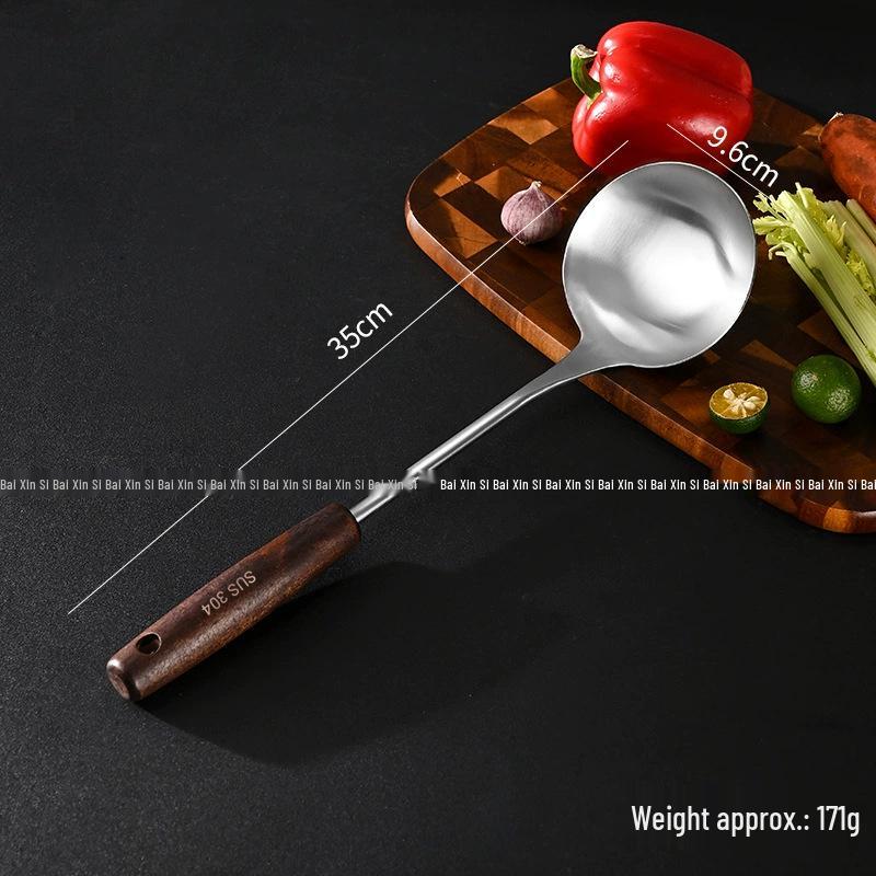 Набор перфорированной лопатки и половника из нержавеющей стали 304 с деревянной ручкой - Кухонные принадлежности, устойчивые к высоким температурам