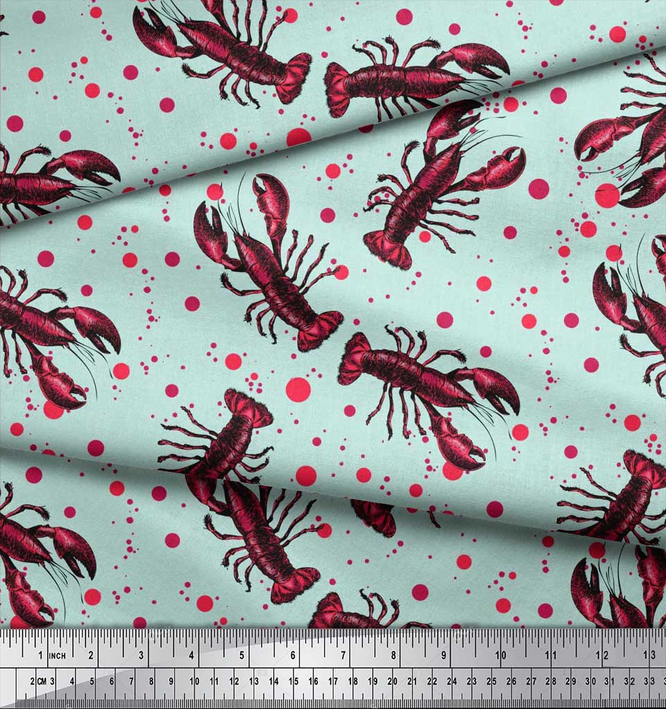 Soimoi Японская креп-сатиновая ткань в горошек и лобстер с океанским принтом, 42 дюйма по метрам