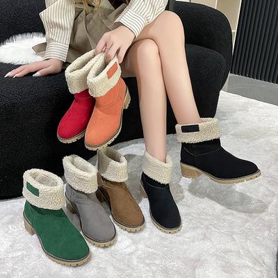 Зимние женские сноубутсы Новые Сохраняющие тепло Меховые ботильоны Ретро Роскошные Удобные Ботильоны Женские На платформе Высокие каблуки Хлопковая обувь Женская