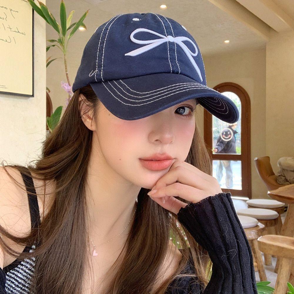 Casual Embroidery Baseball Hat Adjustable Women's Peaked Cap Fashion Bow Baseball Cap  Teenagers