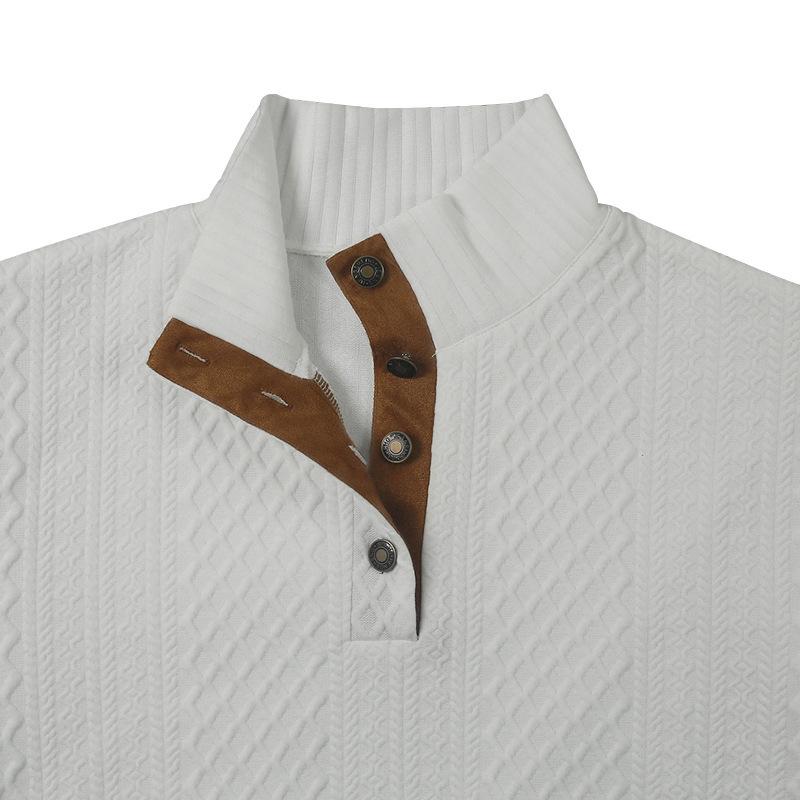 Men's Autumn/Winter Jacquard Knit Pullover Sweatshirt with Standing Collar and Leather Elbow Patches