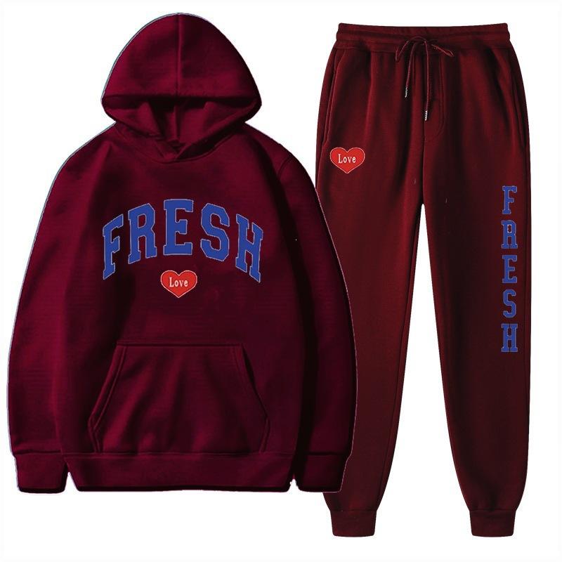 European size plus fashion printed sweater autumn and winter fleece warm hoodie casual sports women's suit