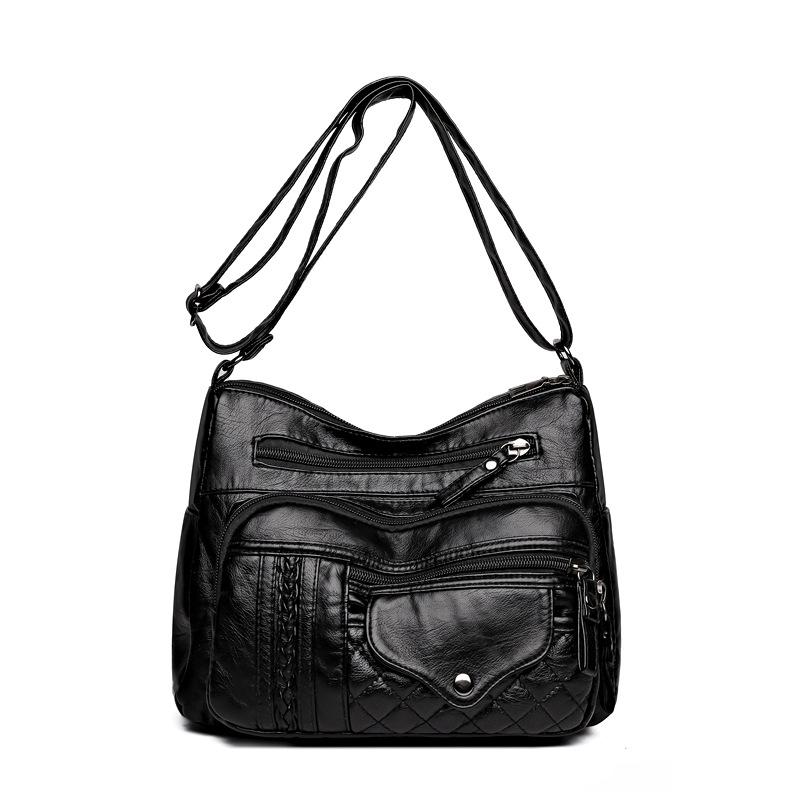 Fashion Retro Trend Four Seasons Soft Leather Multi-layer Multi-pocket Sewing Multi-layer Single Shoulder Oblique Span Women's Bag
