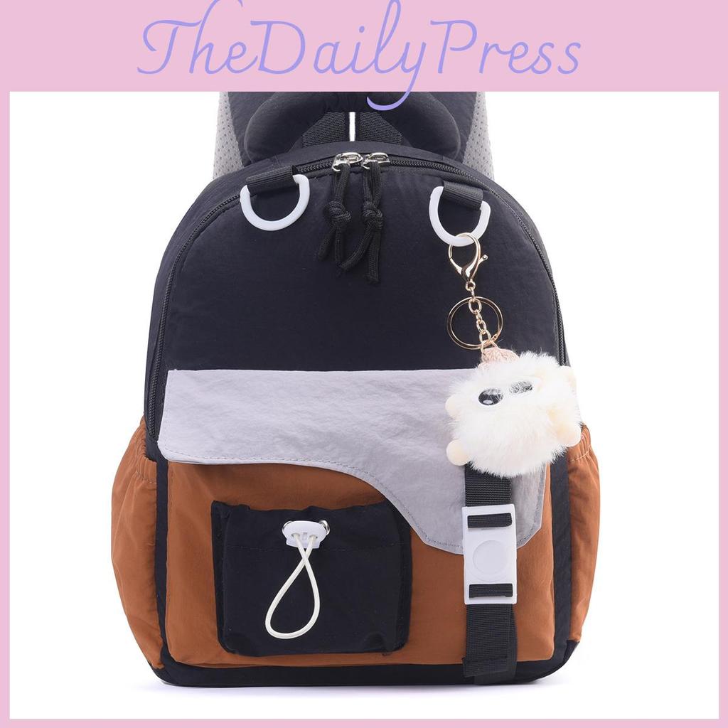 Color Blocked Childrens Backpack With Plush Pendant For School And Outings
