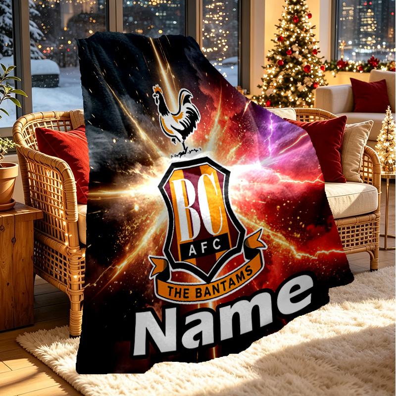 Custom Name Personalized Bradford City AFC Print Blanket, Home Decor, Bedroom, Sofa, Camping, Couch, Gifts for Birthday ChristmasEnthusiasts