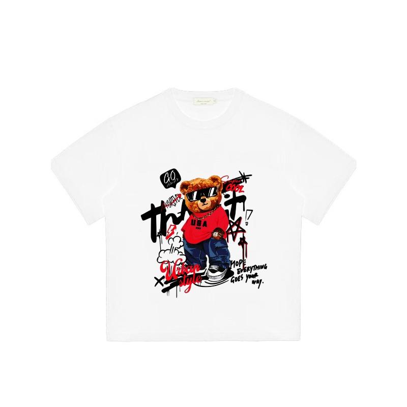 Черная футболка с графикой медведя и розовым текстовым принтом для повседневной носки