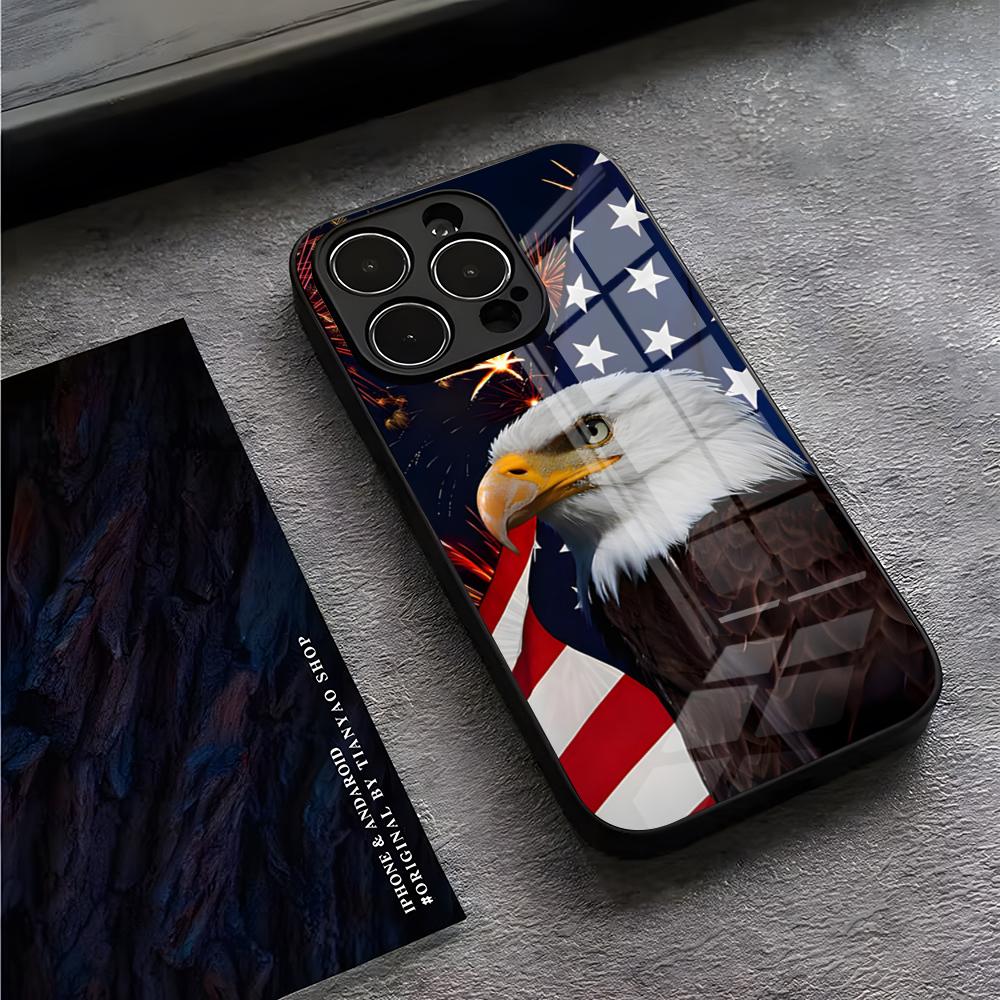 Американский флаг США Орел Чехол для телефона для IPhone 13 Pro Max 14 16 Plus 12 Mini 11 15 X XR XS 8 7 Plus SE Закаленное стекло