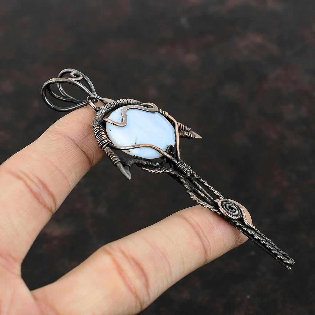Подвеска Owyhee Blue Opal, подвеска из медной проволоки, ювелирные изделия Owyhee Blue Opal, подвеска из драгоценных камней ручной работы, ювелирные изделия из медной проволоки, подарок на помолвку