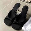 Black Stiletto Slippers Bow Sandals Women's 2025 New Summer Wear Open-toe Heightening Muller Shoes Half Drag