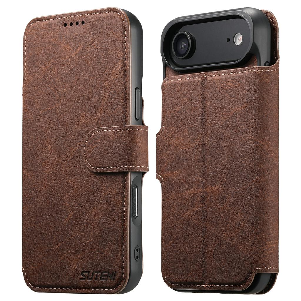 SUTENI Q-05 For iPhone 17 Air Case Detachable Wallet Stand Litchi Texture Leather Flip Phone Cover