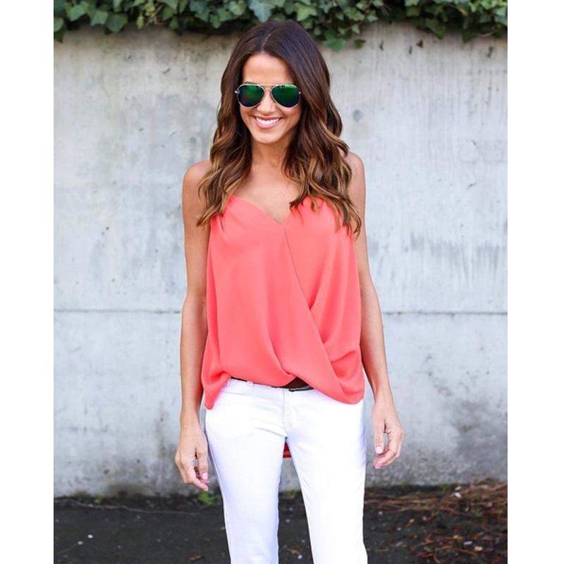 Size Summer Plus Women Blouse V Neck Sleeveless Sexy Tops Casual Shirt Blouse