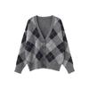 Винтажный клетчатый свитер, кардиганы, женская одежда, осень-зима 2023, однобортный однобортный корейский модный топ с длинными рукавами, C-064
