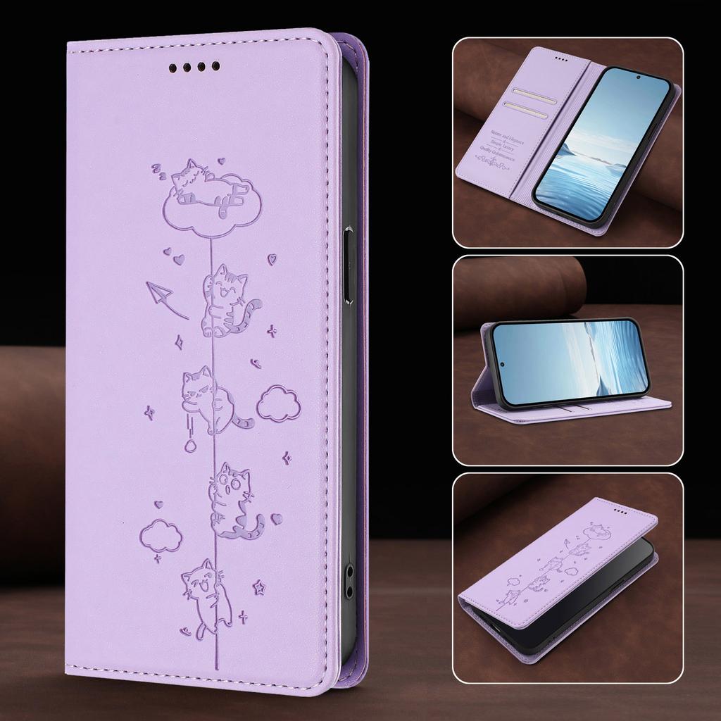 Cute Cat Leather Flip Wallet Case on For Motorola Moto G72 G32 G22 G71 G51 G41 G31 G30 G20 G10 Power RFID Protective Phone Cover