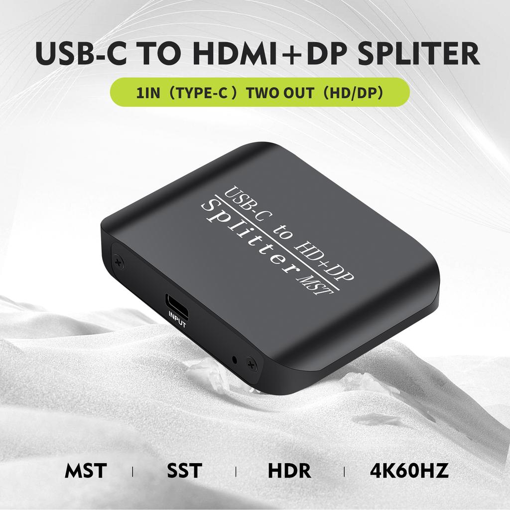 Разветвитель Type-C на HDMI+DP 1x2 для ноутбука MST Дисплей на два экрана Один вход два выхода