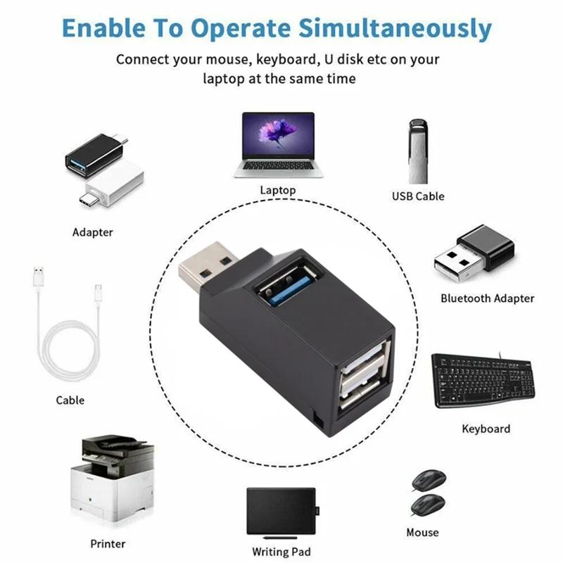 3-портовый USB 3.0-концентратор, мини-USB-адаптер, разветвитель, OTG-адаптер, 5 Гбит/с, высокоскоростное U-ридер для портативных ПК