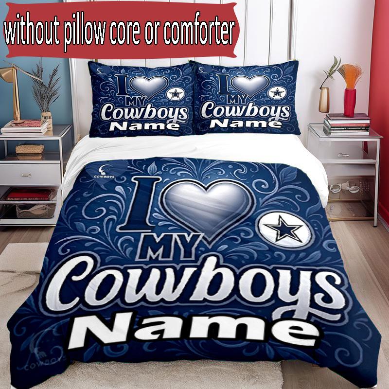 3pcs Duvet Cover Set (1*Duvet Cover + 2*Pillowcase, Without Core), Custom Name Dallas Cowboys Pattern Bedding Set, Home Bedroom Decor Gift