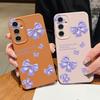 Purple Bowknot Pattern Leather Texture Plain Color Shell for Samsung S25 Ultra S24 Fe S23 S22 A56 A16 A15 A55 Soft Silicone Shockproof Matte Case
