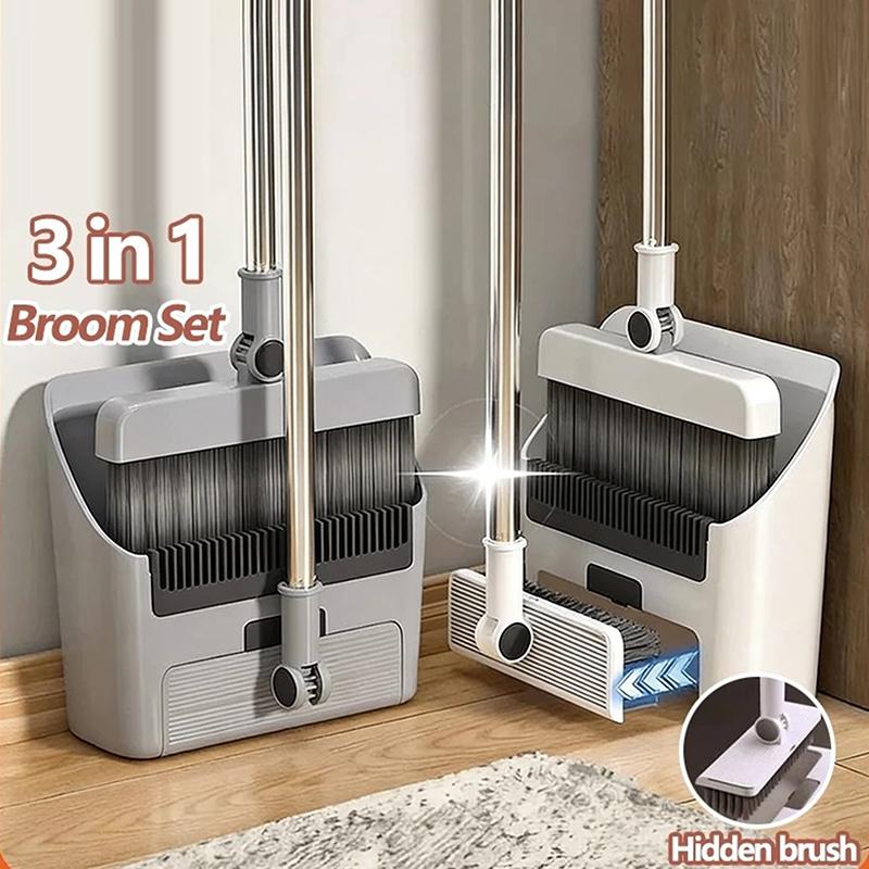 Effortless Home Cleaning with 3 in 1 Design Long Handled Floor Brush and Dustpan Set for All Surfaces
