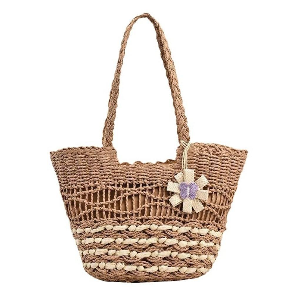 Large Capacity Shoulder Beach Bag Woven Texture Handwoven Bag Straw Woven Bag Casual Outing