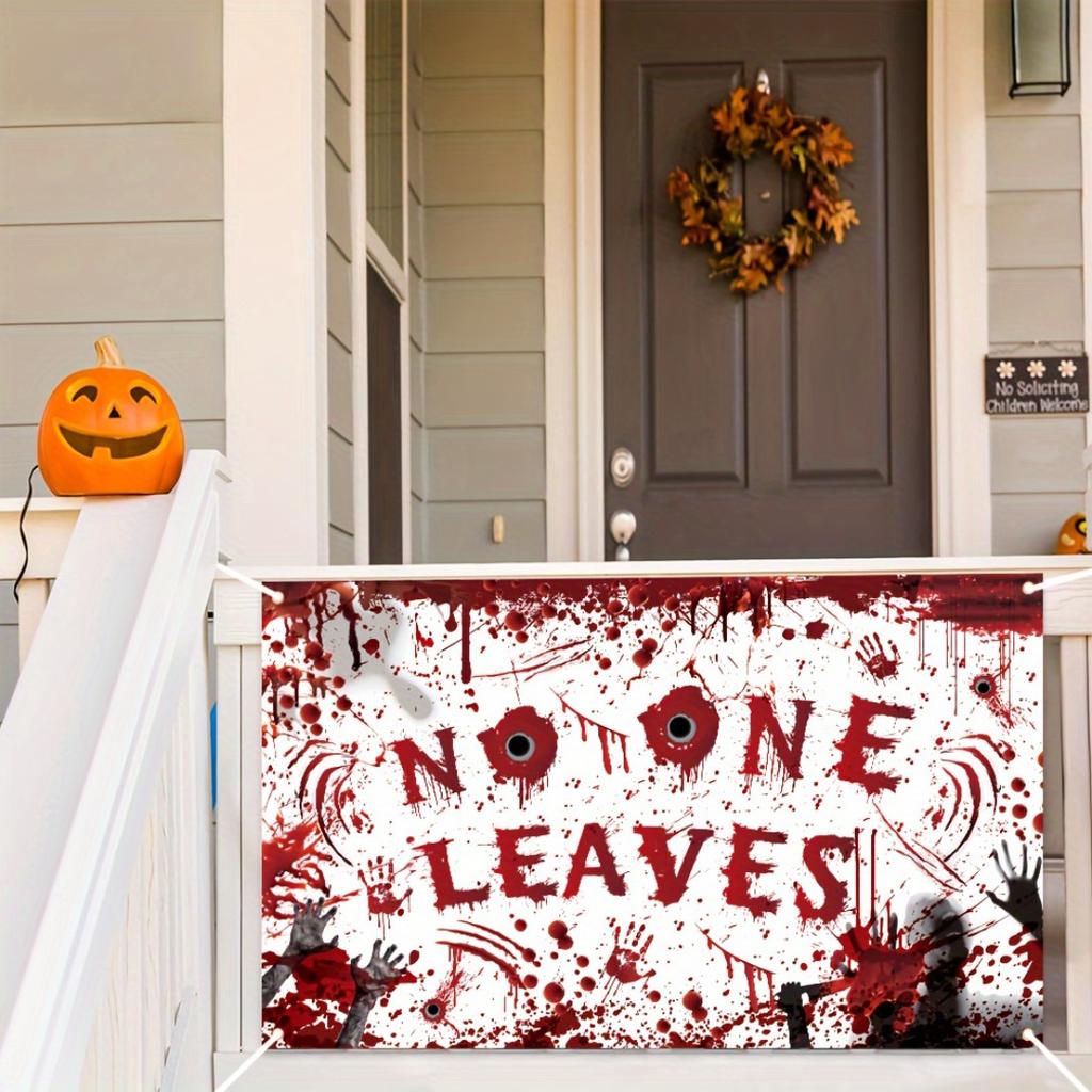 Halloween ghost party banner blood handprints and zombie eyes pattern.PMJ
