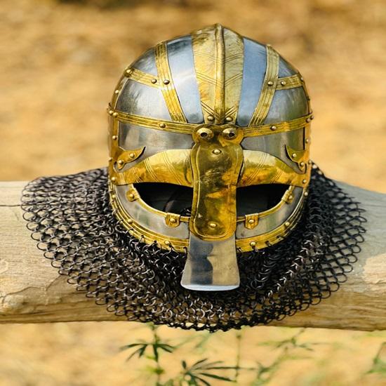 Viking Chainmail Helmet Vandal Medusa Steel and Brass Helmet Chainmail Hand Forged Armor Helmet Best Gift