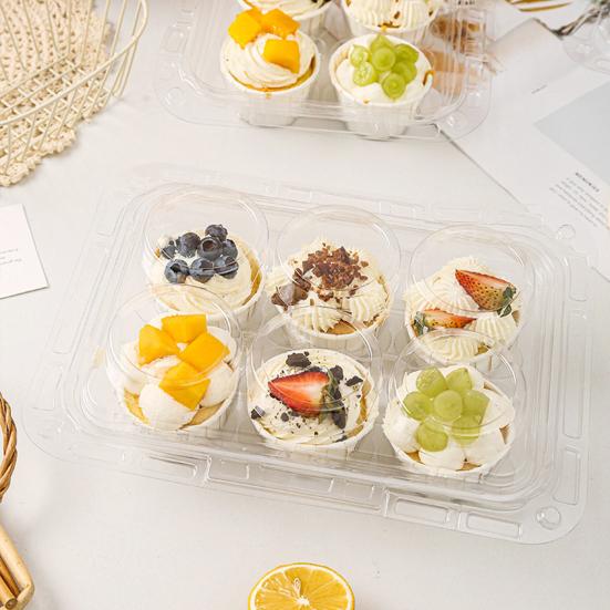 10Pcs Clear Cupcake Holders with Handle Lid Portable Cupcake Transport Rack Reusable Cake Carriers for Packaging 6 Slot Mini Desserts Box for