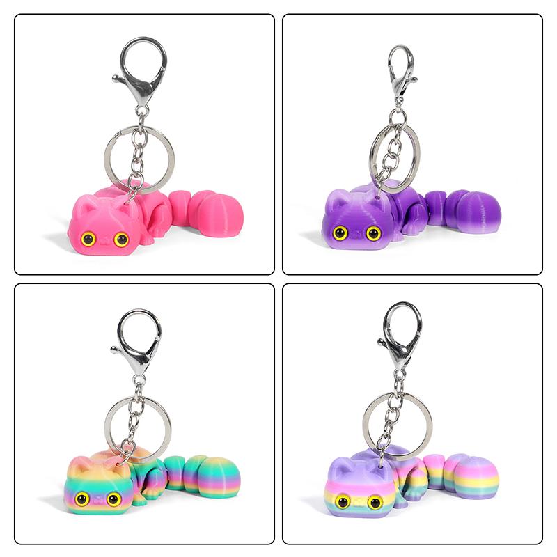 3D Printed Articulated Lucky Cat Keychain Cartoon Multi-Color Movable Key Ring Backpack Decoration Accessories Birthday Gifts