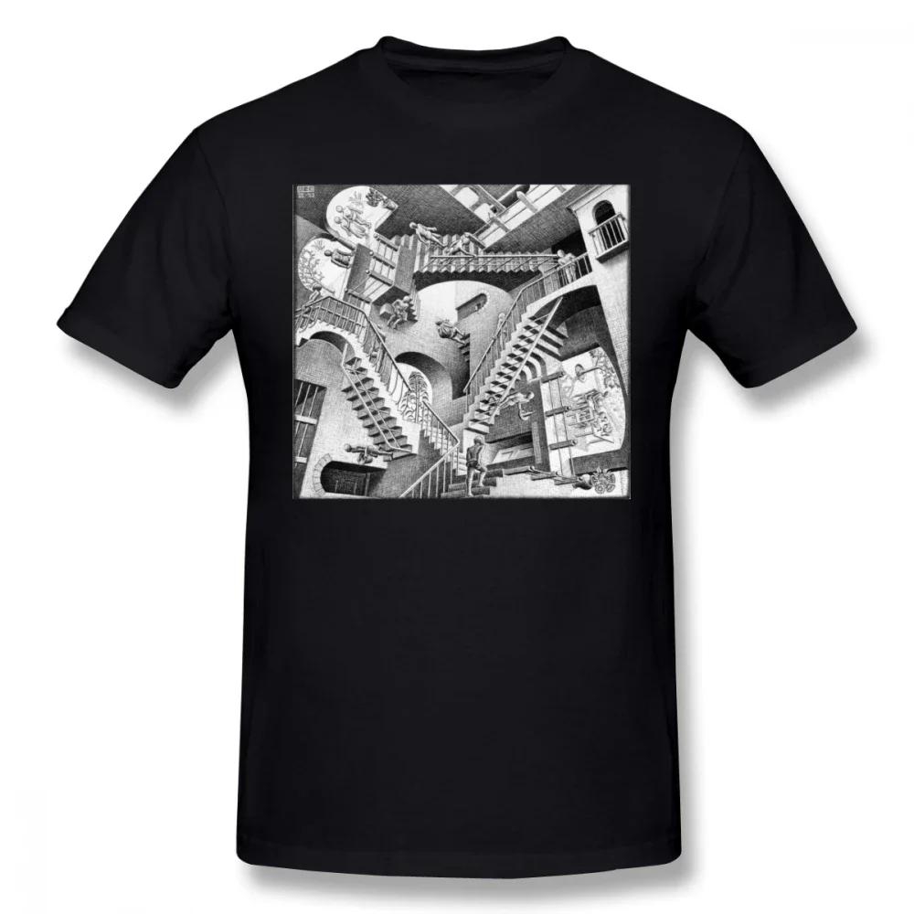 Escher T Shirt MC Escher TShirt Cotton Fun Tee Shirt Unisexs Short Sleeves Printed Plus size Streetwear Tshirt