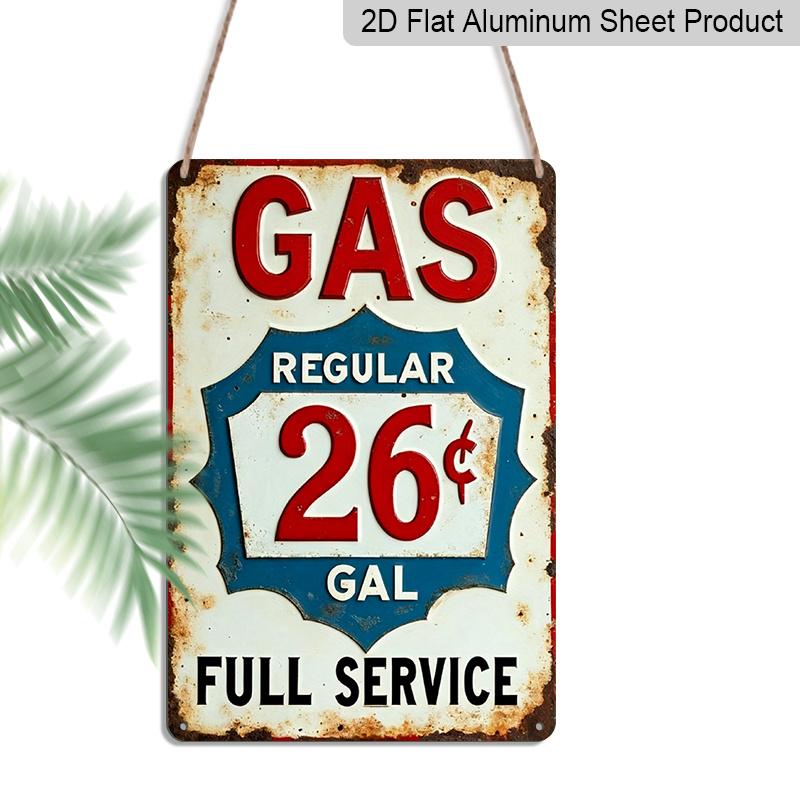 2D плоский 1 шт. Винтажная алюминиевая вывеска заправки GAS REGULAR 26 ГАЛЛОНОВ ПОЛНОЕ ОБСЛУЖИВАНИЕ - Потертое ретро настенное искусство для гаража, для мужской берлоги, дайнера