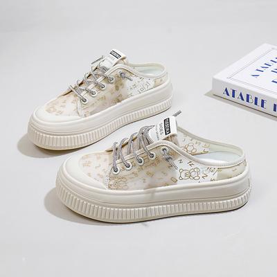 Кружевные дышащие белые полутапочки женские летние тонкие сетчатые туфли женские дышащие сетчатые универсальные повседневные летние сандалии для отдыха на открытом воздухе