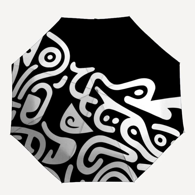 1pc Abstract Art Automatic Folding Umbrella Portable Collapsible 8-Rib Umbrella for All Seasons, Casual Outdoor Accessory, B11