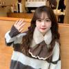 Scarves Winter Thickened Knitting Splicing Cross Colorblocking Faux Rabbit Warm Scarves