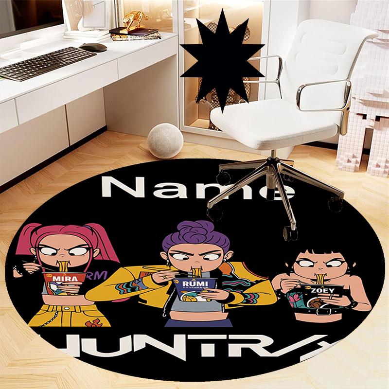 Custom Name KPop Demon Hunters Printed Round Rug Carpet Chair Rug Area Rug Entryway Doormats,for Office Chair Living Room Bedroom Kitchen Room.