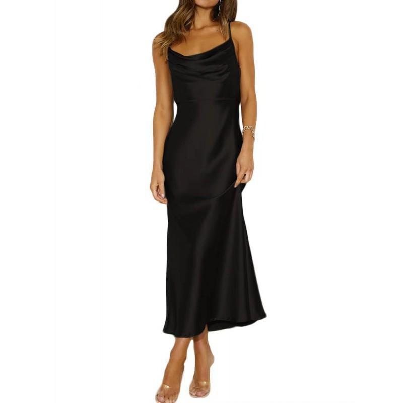 2026 Satin Slip Dress Party Evening Wear Womens Backless Strappy Maxi Elegant Loose Fit