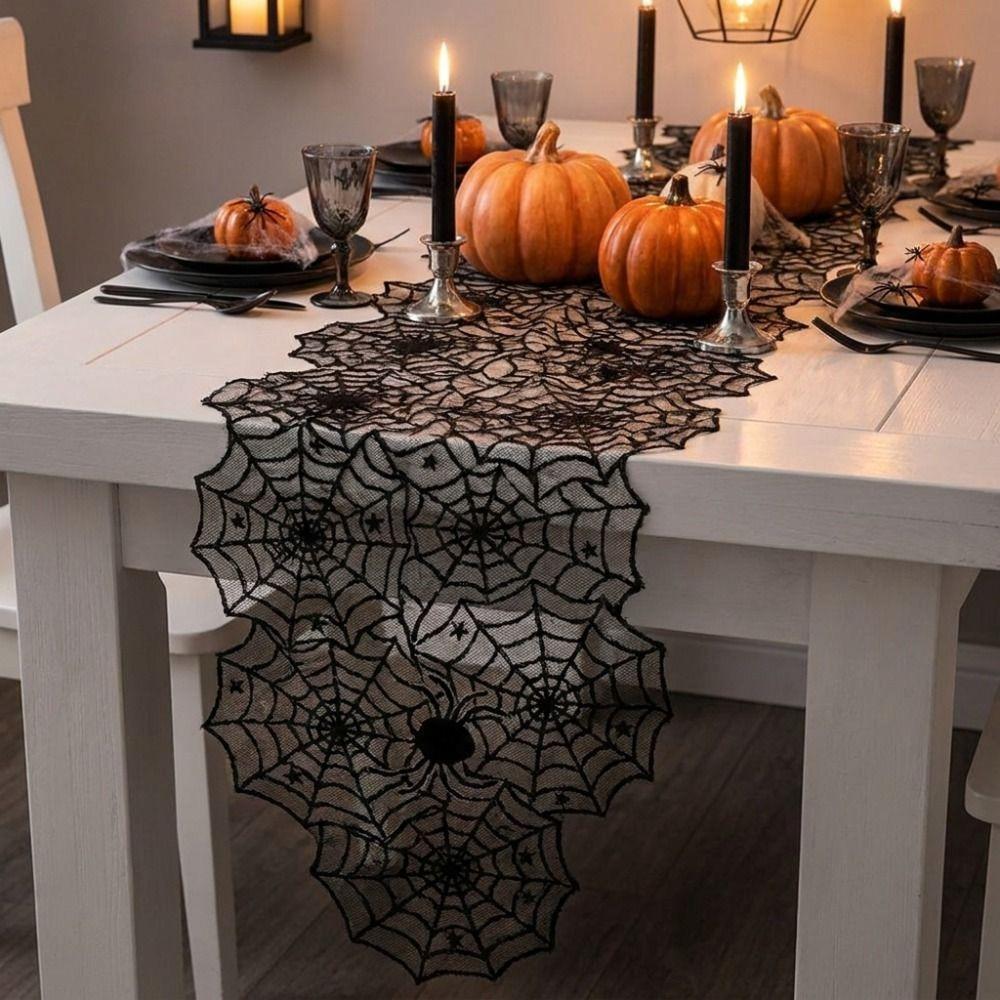 Mesh Gothic Lace Tablecloth Translucent Halloween Table Decoration Restaurant