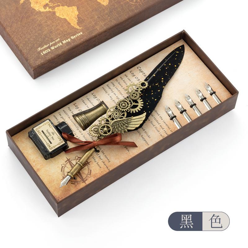 Retro Dip Pen British Student Dip Metal Fountain Pen Birthday Gift Set Machinery Feather Pen