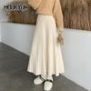Трикотажные длинные юбки макси женские осень-зима повседневные однотонные толстые теплые юбки А-силуэта с высокой талией длиной до щиколотки женские