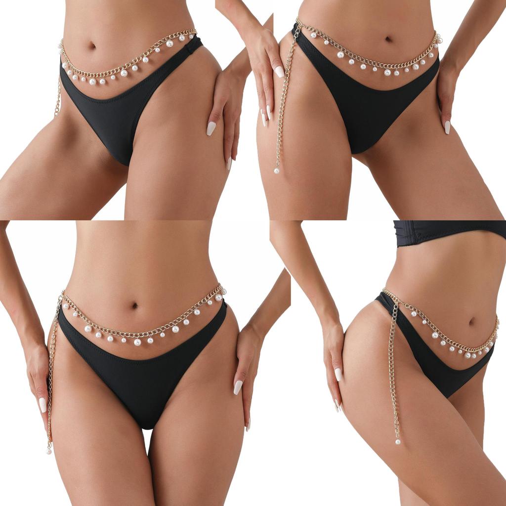 Women Waist Chains Adjustable Pearl Body Chain Trendy Waist Belly Chain Summer Beach Everyday Accessories