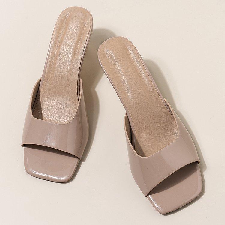 Босоножки на высоком каблуке Женские Летние Новые Большого размера 42 Квадратный носок Тонкий каблук Женские шлепанцы