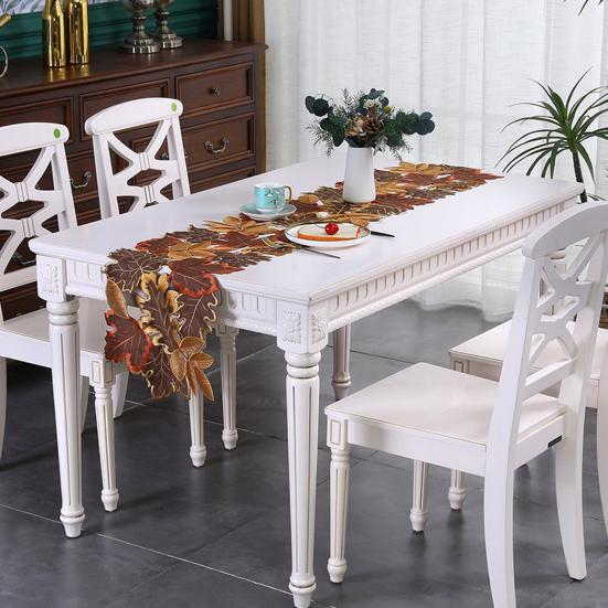 Autumn Maple Embroidered Placemat Hollow Design Insulation Pad Hot Plates Pots Table Runner Harvest Party Dining Accessories