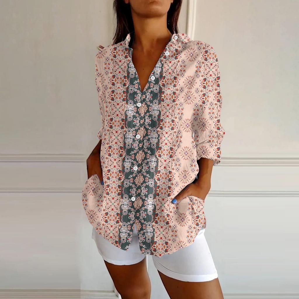 Womens Button Down Shirts Cotton Linen Long Sleeve Dress Shirts Casual Summer Tops Work Blouses