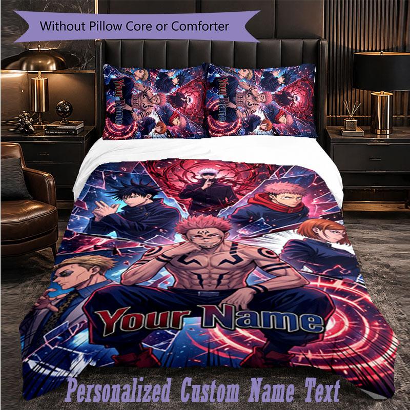 Personalized 3Pcs Bedding SetJujutsu Kaisen Custom Text Duvet Cover Pillowcase Set Bedroom Gift