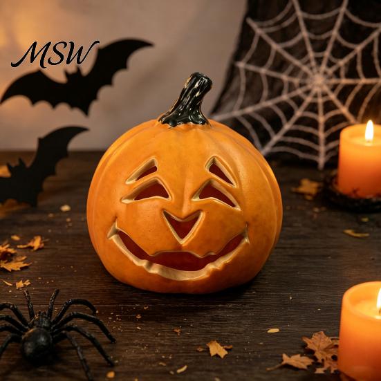 Portable Pumpkin Ornament Halloween Creepy Light, Jack-O-Lantern Decoration, Scary Atmosphere Light Hollow Lamp for Indoor Outdoor Holiday Parties